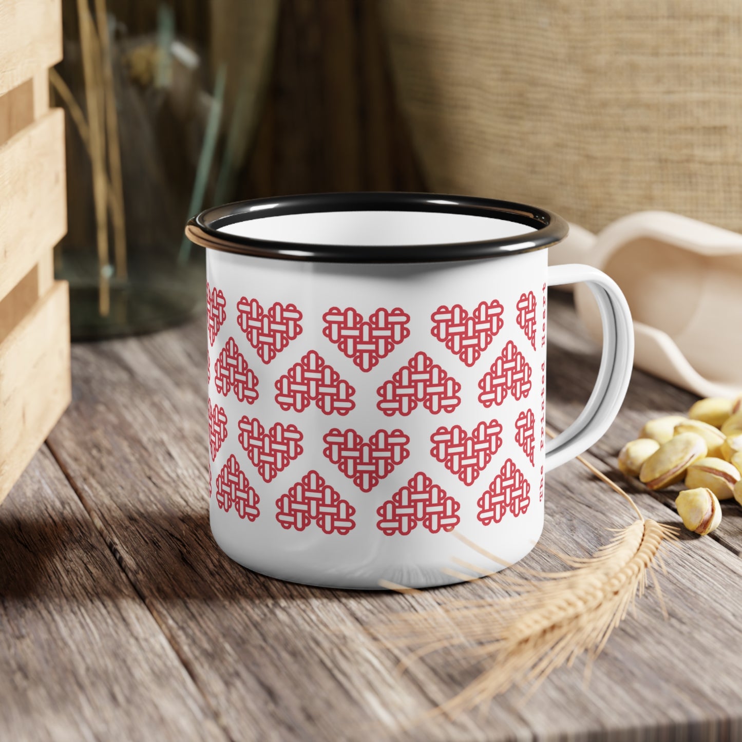 The Printed Heart - Enamel Camp Mug - Red Hearts