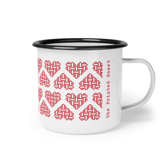 The Printed Heart - Enamel Camp Mug - Red Hearts