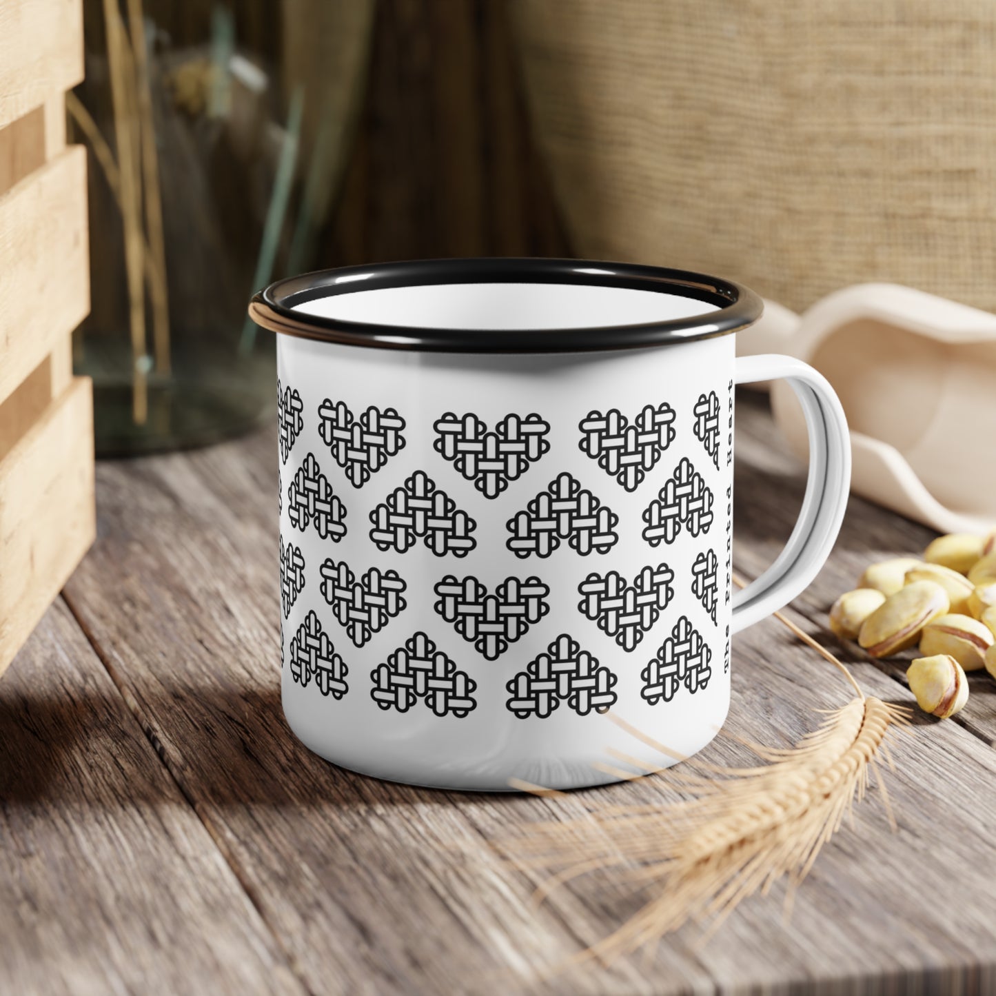 The Printed Heart - Enamel Camp Mug - Black Hearts