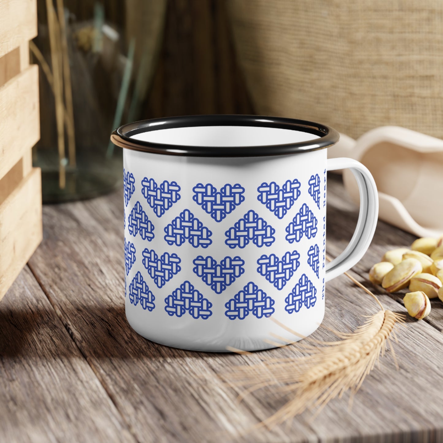 The Printed Heart - Enamel Camp Mug - Blue Hearts