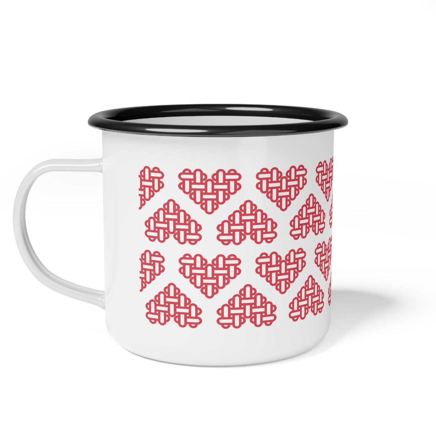 The Printed Heart - Enamel Camp Mug - Red Hearts