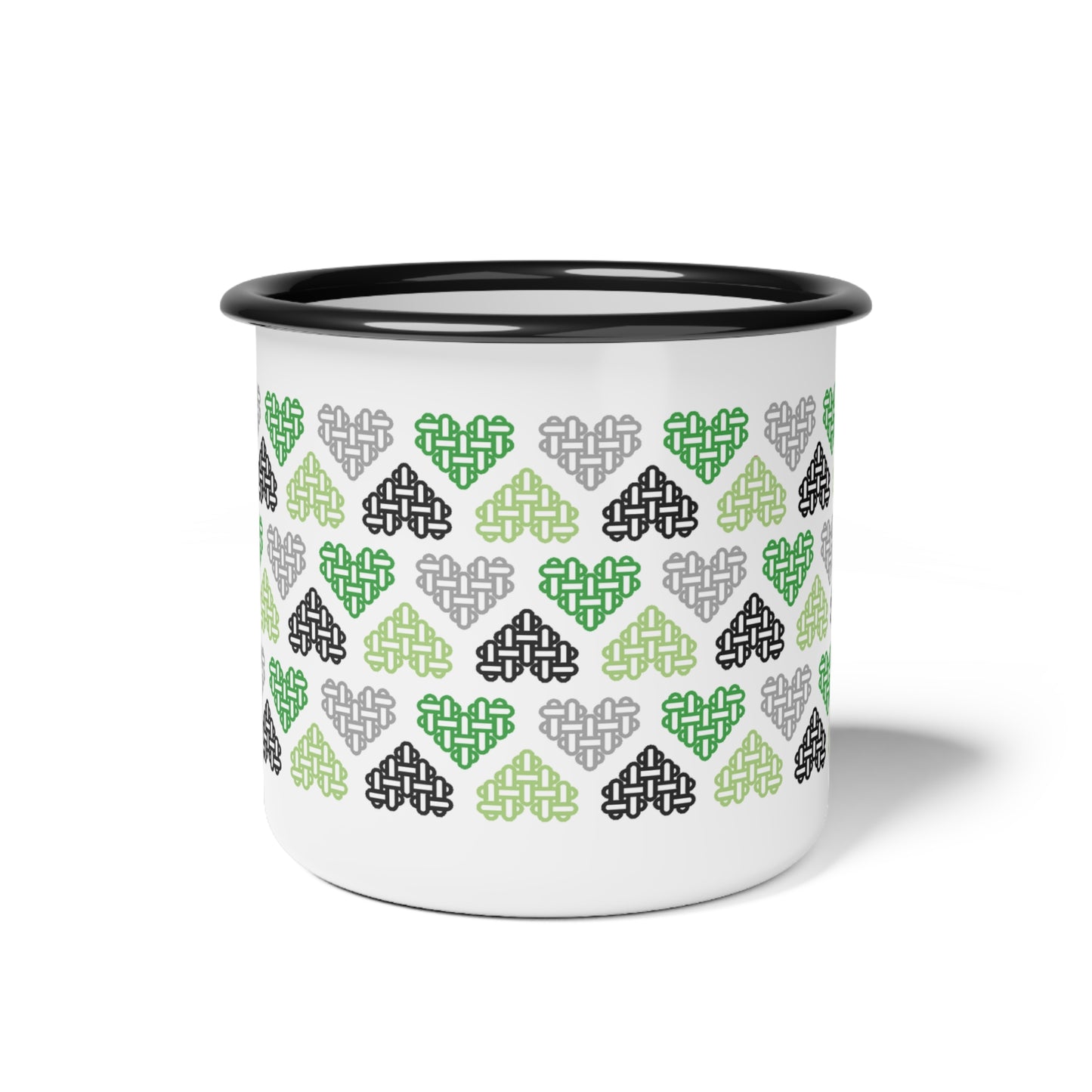 Enamel Mug - Mixed Aromantic Pride Flag Colours - Personalisable