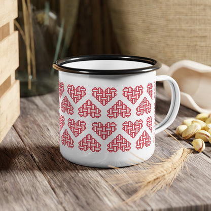 The Printed Heart - Enamel Camp Mug - Red Hearts