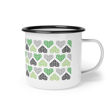 Enamel Mug - Mixed Aromantic Pride Flag Colours - Personalisable
